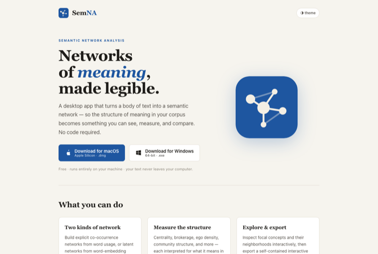 Screenshot of the SemNA desktop application